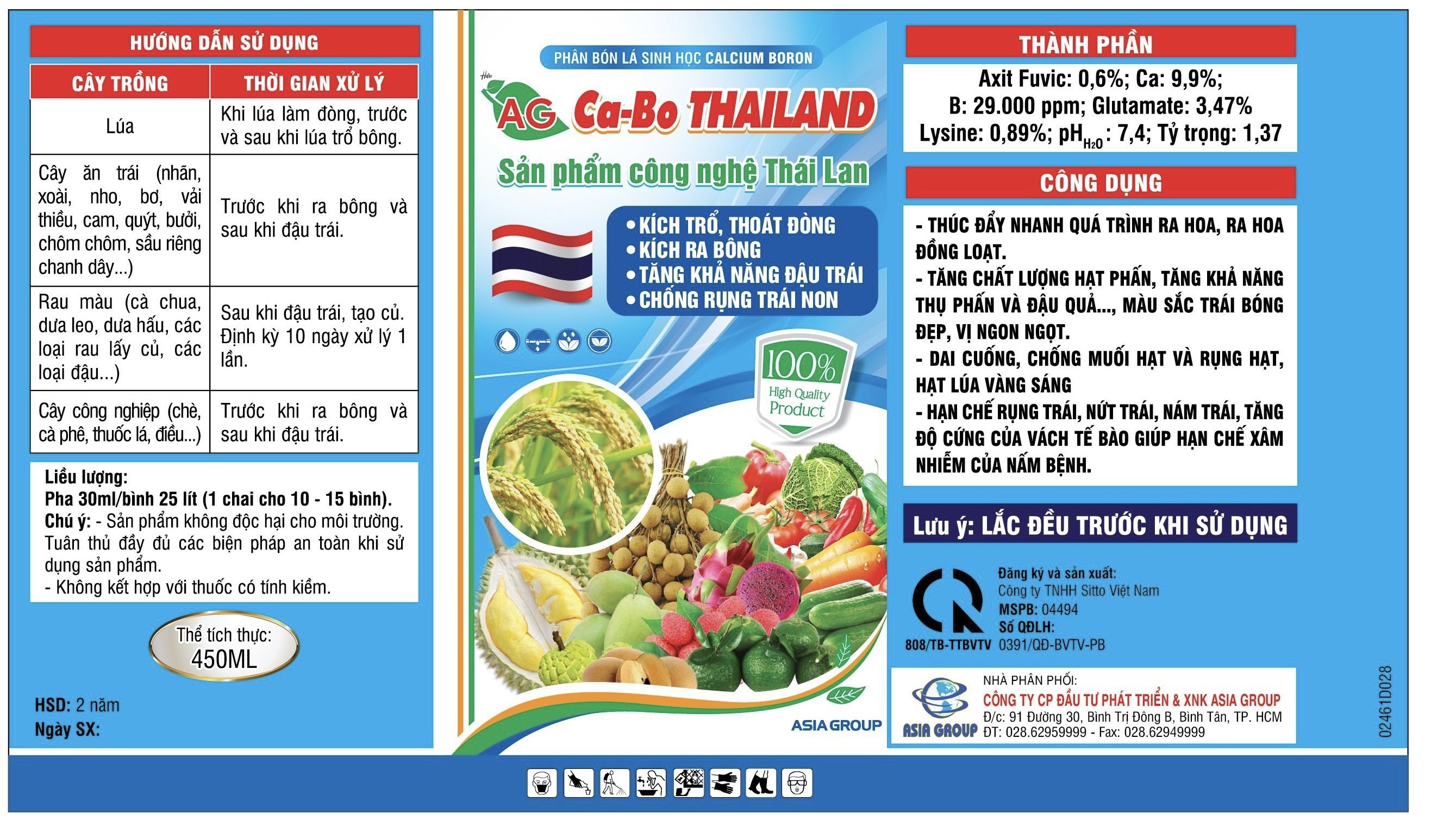 Phân bón lá sinh học Ca-Bo Thailand